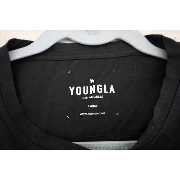 YOUNGLA 459 YLA2351 Men's Sz L Black Spellout Monochrome Fitted Workout T-Shirt - Picture 3 of 8